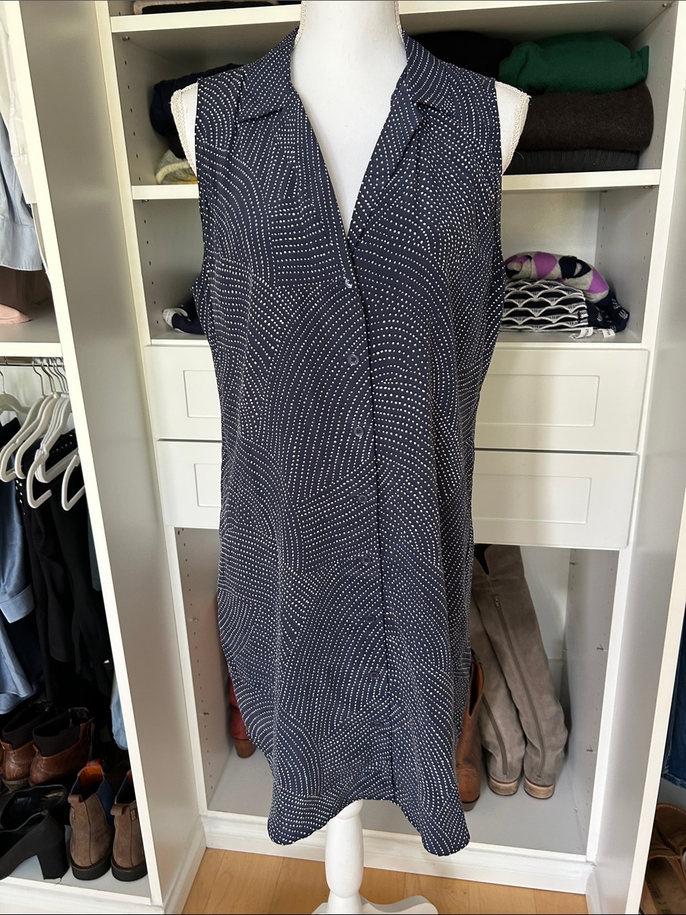 Equipment Navy and White Dot-Pattern Sleeveless Shift Dress